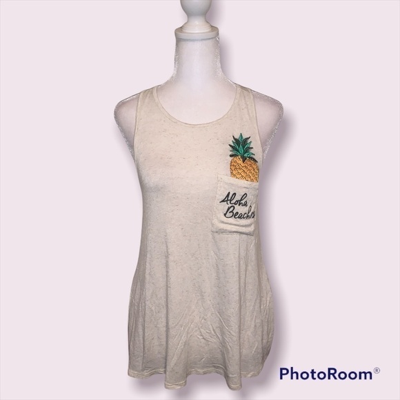 Alya Racerback Cream Heathered Tank Top with Pineapple Pocket Size Medium - Picture 1 of 4